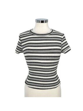 Urban Outfitters Striped Knit Slim Short Sleeve Top Black White Size Small